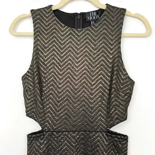Moon Collection New The Moon Metallic Chevron Cut Out Side Mini Dress Gold Black
