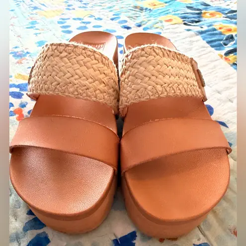REEF 7.5 Cushion Vista Higher Sandal Slides in Natural Raffia EUC