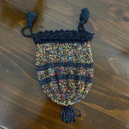 Handmade Beautiful Multicolor Confetti Beaded Drawstring Pouch Evening Bag