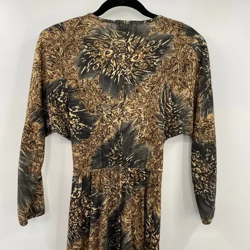 Vintage Bernie Blue Wrap Maxi Dress Structured Shoulders Dolman Sleeve Small Tan