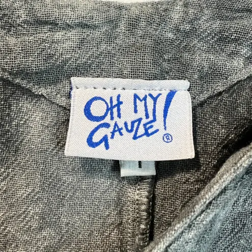 Oh My Gauze Top Womens S/M Gray Tie Dye 100% Cotton 3/4 Sleeve V