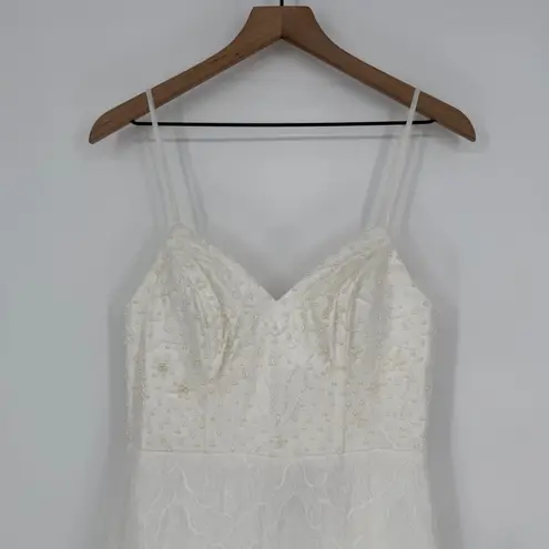 Lulus Love Perfection White Lace Tulle Pearl Beaded Maxi Dress Size M Size M