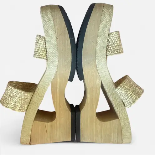 Vintage 90s Y2K L.E.I. Woven Square Toe Cutout Platform Wedge Sandals Size 8 Tan