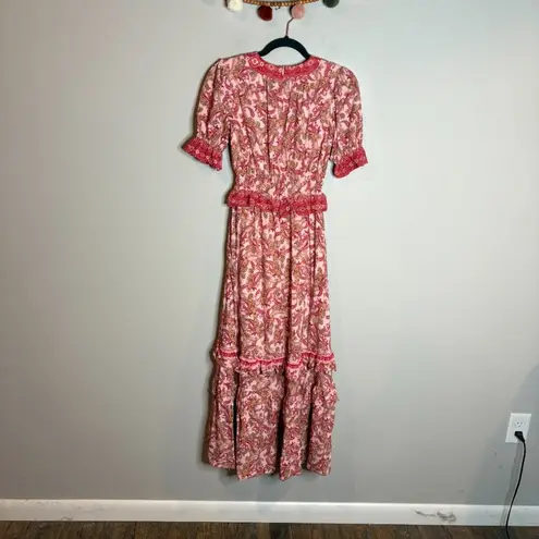 Avara pink floral paisley tiered maxi dress Size XS