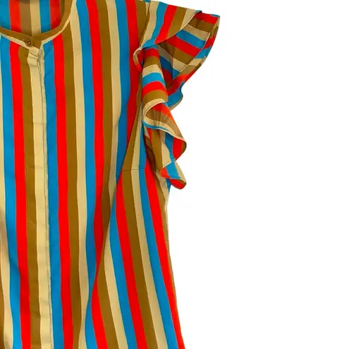 Akris Punto Colorful Striped Ruffle Sleeve Blouse size 6