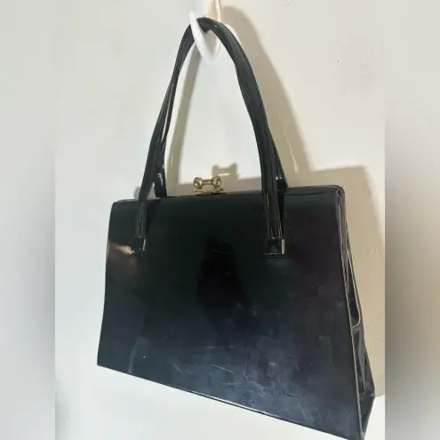 Garay Black Patent Leather Vinyl Satchel Purse Vintage‎