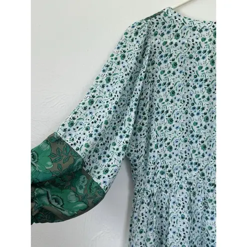 JODIFL US Women's Size S Green Ditsy Floral Print Boho Mini Dress 3/4 Sleeves