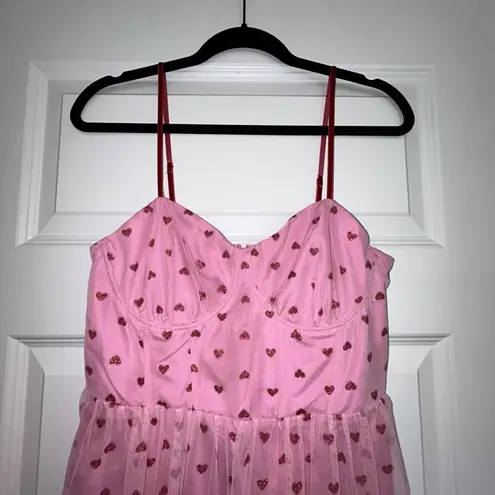 Betsey Johnson New,  Hearts Print Tulle Ruffle Dress