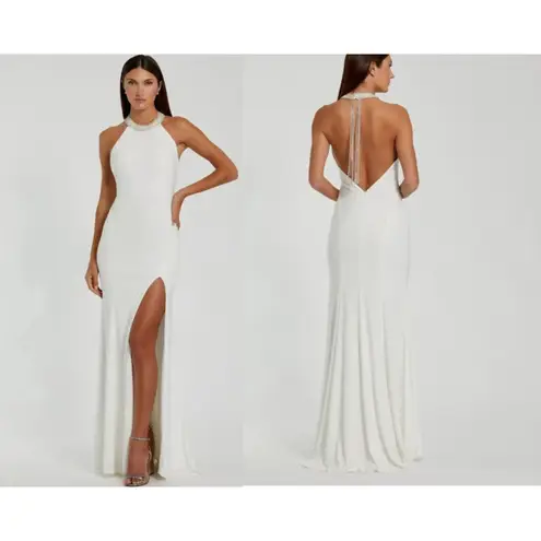 Mac Duggal New 25572 Beaded Halter Jersey Evening Gown white Dress 6