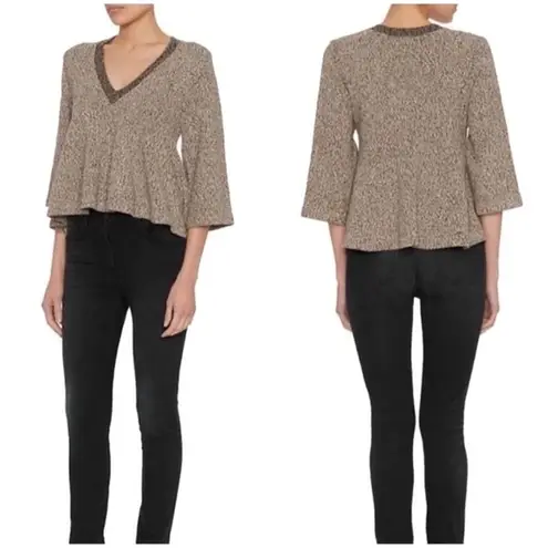 Apiece Apart Cropped Swing Neutral V-Neck Marled Sweater Medium