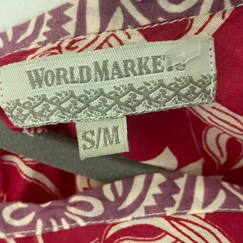 WORLD MARKET Divya Boho Blouse Top Size S/M Red Floral Beachy 70s Retro Festival