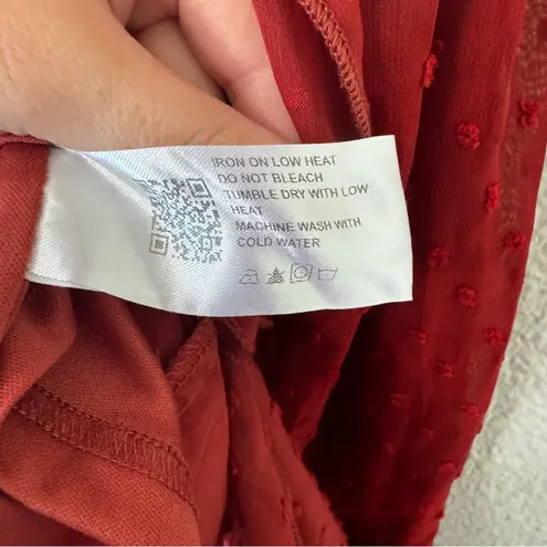 Cider V-neck Burnt Orange Swiss Dot Ruffled Maxi Dress Size Small