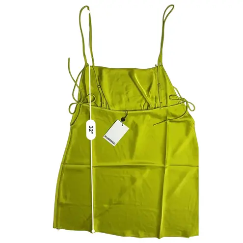 Rumored Meadow Mini Dress LARGE Square Neck Green Satin Empire Cocktail NEW