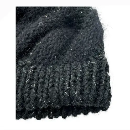 Parkhurst Knit Beanie Hat Black Angora Blend Sparkle Accents Winter Warm
