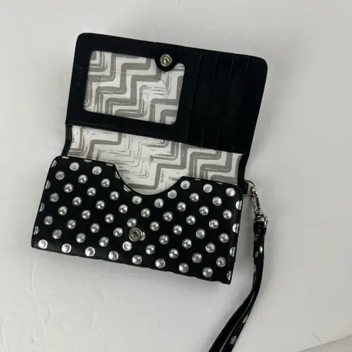 LODIS Black Silver Polka Dots Leather Bifold Wristlet Zip Coin Pouch Card Slots