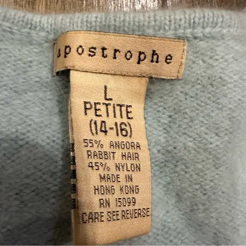 Apostrophe Womens Sweater Angora Rabbit Fur Blue V Neck Large Petite Soft Fuzzy