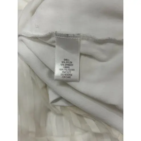 Dana Buchman L White Layered Mesh Stripe Top Sheer Blouse Long Sleeve Stretch