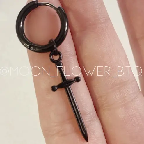 Punk Goth Dagger Sword Huggie Hoop Earring Black