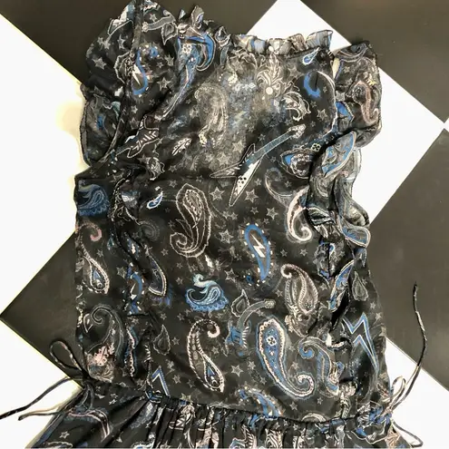 Zadig & Voltaire Rimana Paisley Mini Ruffle Beaded Dress Navy Blue Bohemian sz S