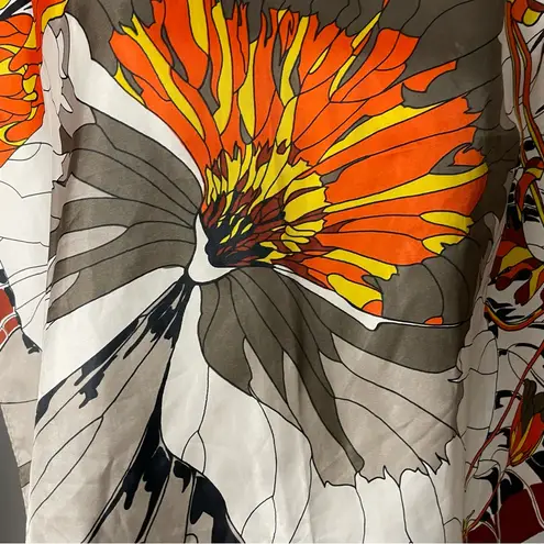 Floral Scarf Orange Gray Artsy Silky Flower Design Square 25.5" x 26" Funky Bold