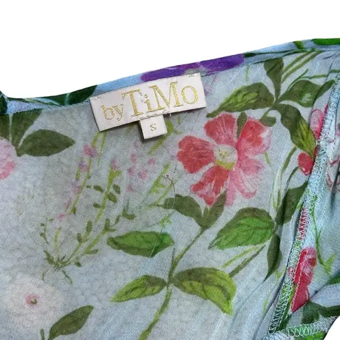 byTiMo Light Blue Floral Chiffon Ruffled Short Sleeve Maxi Dress US S