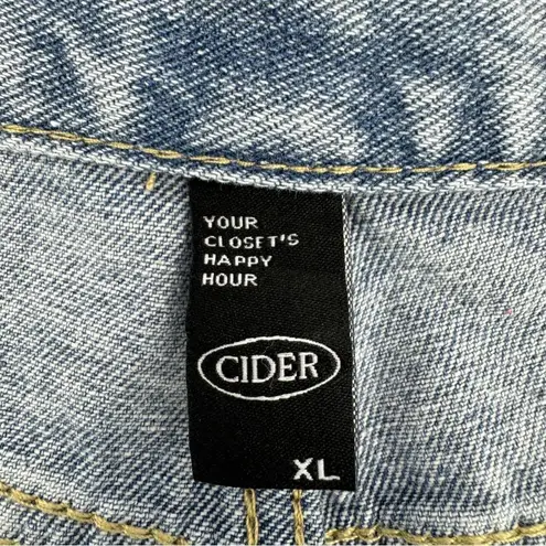 Cider Distressed Patchwork Wide Leg Crop Jeans Blue XL 10