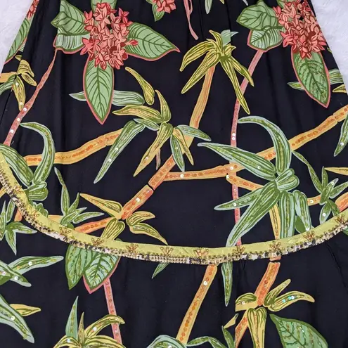 Y2K Vintage Faith Resortwear Tropical Print Sequin Skirt Black Size M Size M