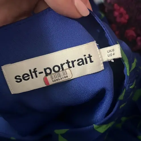 Crescent Self-Portrait Blue Printed Dress Size 4 US $470