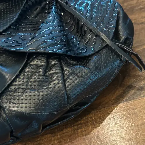 Vintage 1980s Bags By Pinky Genuine Leather Flower Applique Shoulder Bag Purse Black