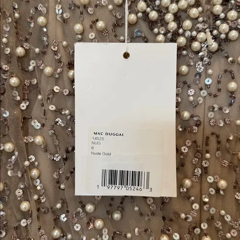 Mac Duggal NWT 14523 Beige Beaded Mesh Cape Gown Size 6