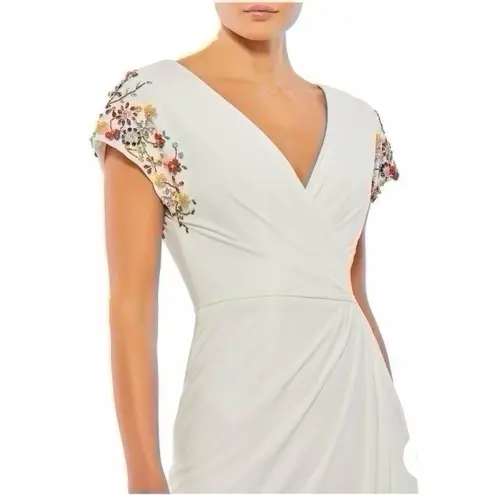 Mac Duggal NEW Women’s Beaded Cap-Sleeve Jersey Gown White Size 4