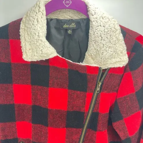 Dee Elle  Vintage Red Buffalo Plaid Sherpa moto Jacket angle zip Medium