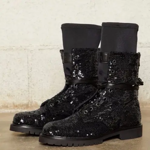 NEW RTA WOMENS COMBATUS BLACK SOCK SEQUIN COMBAT BOOTS SZ 37 7