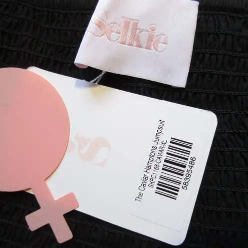 NWT Selkie Hamptons Jumpsuit in Caviar Black Cotton Wide Leg Puff Sleeve XL