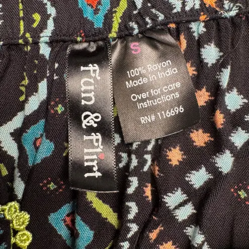 Fan Flirt Black Geometric Print Romper Shorts Strappy Summer Women's S