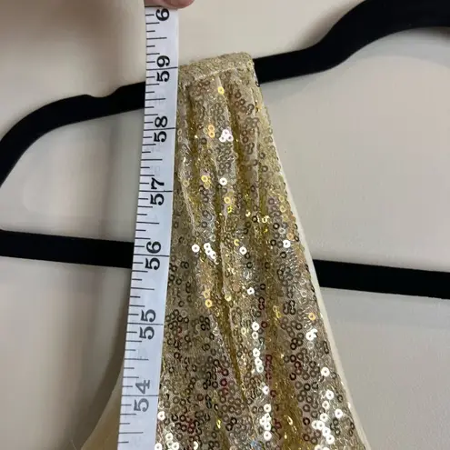 Kate Kasin Bright Gold Sequin Maxi Gown XS Elegant Formal Evening Dress Deep V