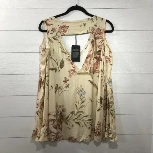 Chaser  Tan Floral Cold Shoulder Cut Out Top Size Medium