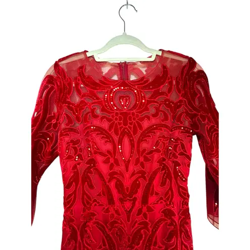 Marchesa Notte Red Velvet Sequin Evening Gown