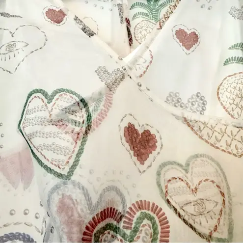 Farm Rio Anthropologie Heart Print Similar Sheer Puff Sleeve Mini Dress Size Sm