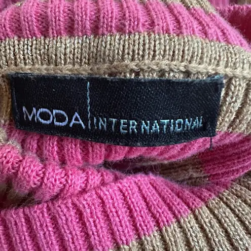 Moda International Pink Gold Glitter Stripe Turtleneck Sweater Holiday Sparkle Size M
