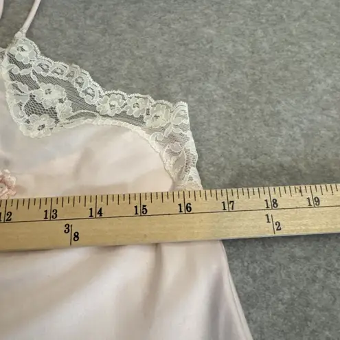 Vintage 80s Sara Beth Satin Cami Top Small Pink White Lace Embroidered Beaded