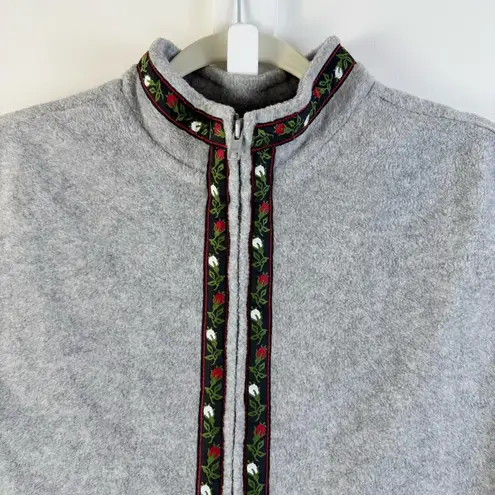 Susan Graver QVC Polar Fleece Vest Grey Floral Medium Trim Cozy Soft NWT New