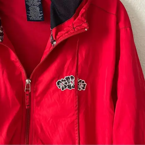 Catalina Vintage Windbreaker Red & Navy with Floral Detailing and Hood Size Large