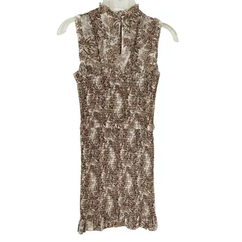 Bec & Bridge Smocked Gloria Toile Leaf Print Mini Dress Size 2 NWT