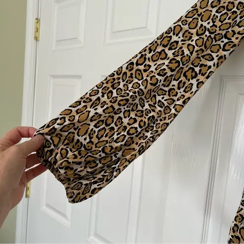 Animal print Leopard cheetah faux wrap top XS Brown
