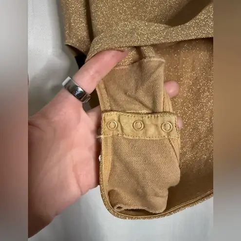 Wolford Gold Metallic One Shoulder 3/4 Length Sleeve Bodysuit Medium