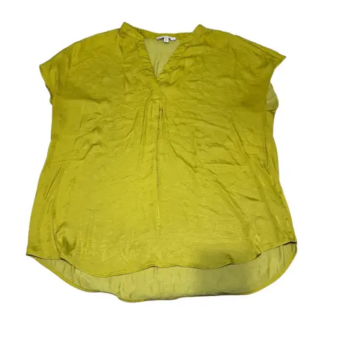 Maison D'Amelie Paris Lime Green Faux Silk Short Sleeve Top L Large Lightweight