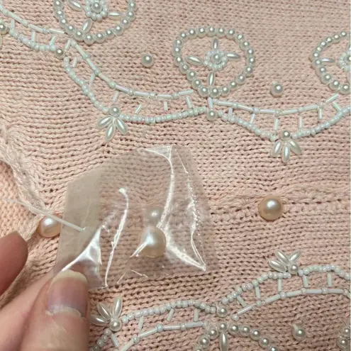 Vintage Eve Tyler Pink Pearl Beaded Sweater Cardigan Button Up Size Large