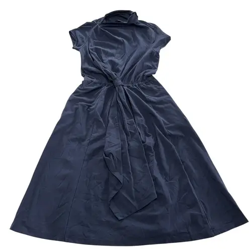 Eshakti Dress Womens 0 Midi Short Sleeve Belted Spandex Tie Fit Flare Pockets