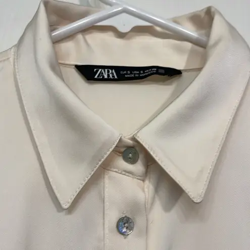 ZARA Women’s  Short Ruffled Satin Mini Belted Ivory Dress Size Small EUC #7682